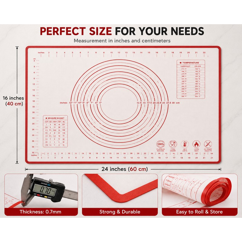 2-Pack Silicone Baking Mat Non-Stick Pastry Dough Rolling Mat with