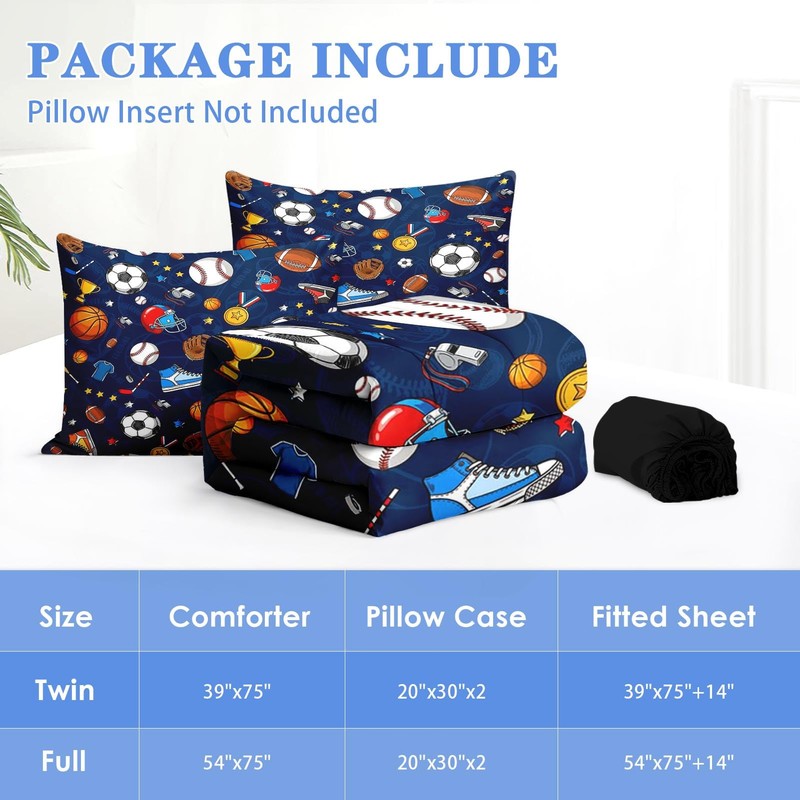 Nesker Football Twin Zipper Bedding for Boys, 3-Piece-All-in-one