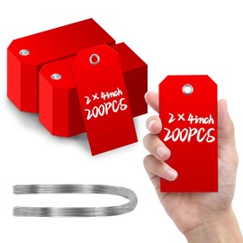 COIHAF 200 Pcs Large Plastic Shipping Tags with Wire Attached Heavy Duty Blank Waterproof Tags with String for Inventory Outdoor Labeling Equipment 4 3/4" x 2 3/8" (Red)