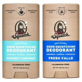 Dr. Squatch Natural Deodorant for Men - Odor-Squatching Aluminum Free - Coconut Castaway & Fresh Falls (2.65 oz, 2-Pack)