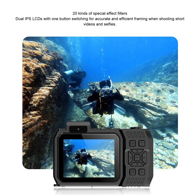 4K 65MP Underwater Camera Autofocus 2.88in 1.44in Dual Screen 2500mAh
