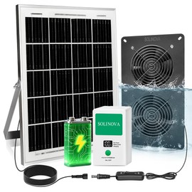 Solar Exhaust Fan, 25W Solar Panel and Solar Powered 2-Fan with 7500mAh Battery, IP68 Waterproof, for Chicken Coop, Shed, Greenhouse, Dog House, 2 Pcs Ventilation Vent Fan, with Bracket for Shed