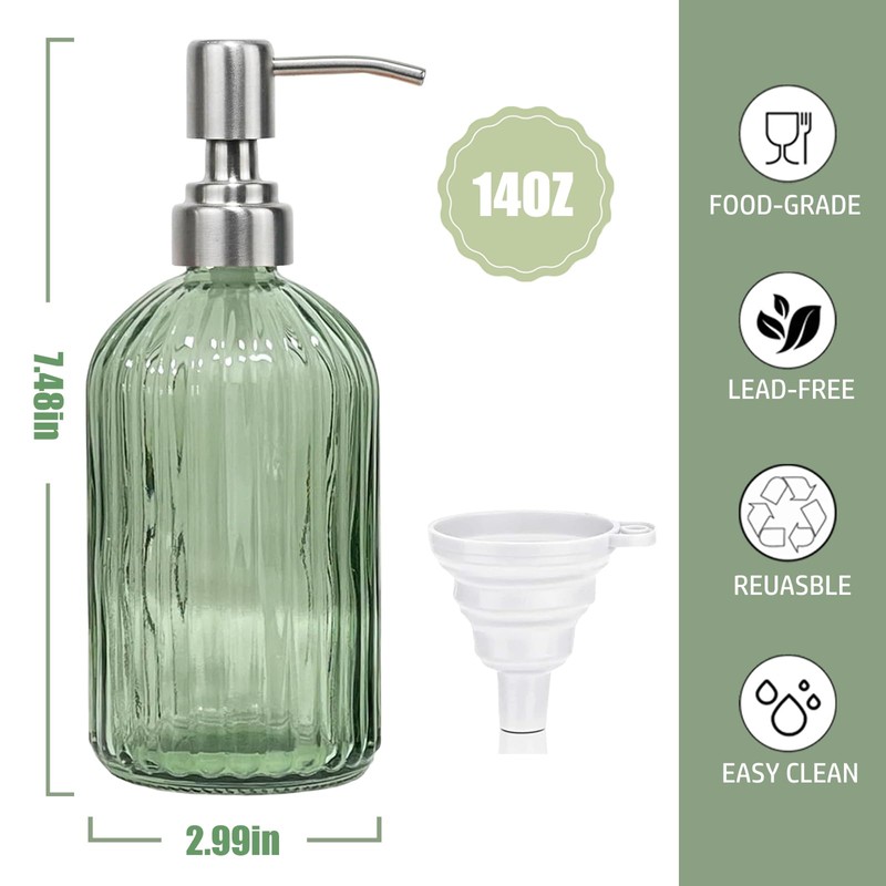 14Oz Green Soap Dispenser Bathroom, Clear Glass Hand Soap Dispensers
