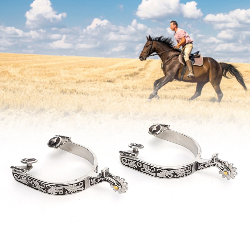 Stainless Steel West Cowboy Exquisite Pattern Horse Boot Spurs Decoration