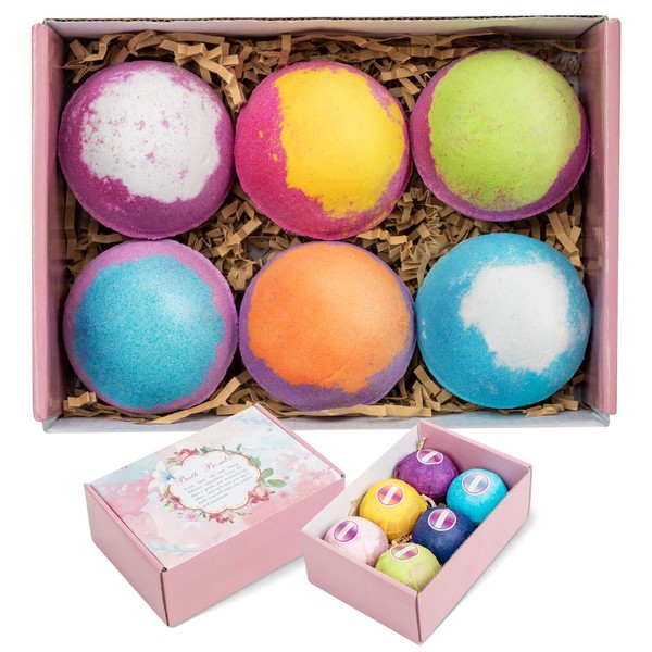 EverLife Bath Bombs for Women, Handmade Bubble Bath Bomb Gift Set, 6 XXL Fizzies with Natural Dead Sea Salt Cocoa and Shea Essential Oils, Fizzy Spa to Moisturize Dry Skin, Idea for Women