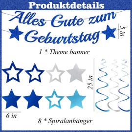 Happy Birthday Garland Blue Decorations - Pack of 9 Blue Children's Birthday Happy Birthday Banner Hanging Swirl Air Snake Banner Garland for Boys Girls Adults Birthday Party