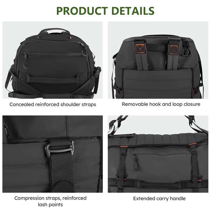 Vomgomfom 86L Collapsible Wheeled Luggage with Removable Backpack Straps,Waterproof Rolling