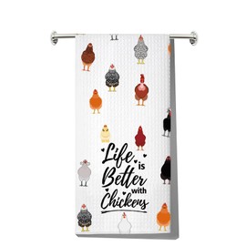 MYSOMY Chicken Kitchen Towels Chicken Dish Towel Chicken Mom Gifts Life Is Better With Chickens Rooster Kitchen Towels (Life is Better UK)