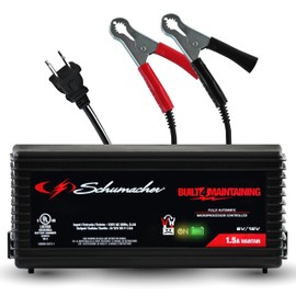 Schumacher Electric Battery Charger and Maintainer, SC1355, 3-in-1, Fully Automatic, 1.5 Amps, 6 Volt and 12 Volt, for Motorcycle, Power Sport, Car, and Marine Batteries