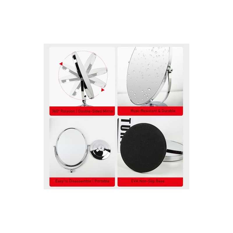 Espejo de Maquillaje con Soporte, Espejo de Aumento 1X/3X de