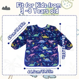 Kids Apron, Ages 3-8 Apron for Kids Waterproof Children's Aprons Long Sleeve Kids Painting Apron Kids Aprons for Painting with Pocket for Painting, Cooking, Eating, Arts & Crafts (Dark Blue)