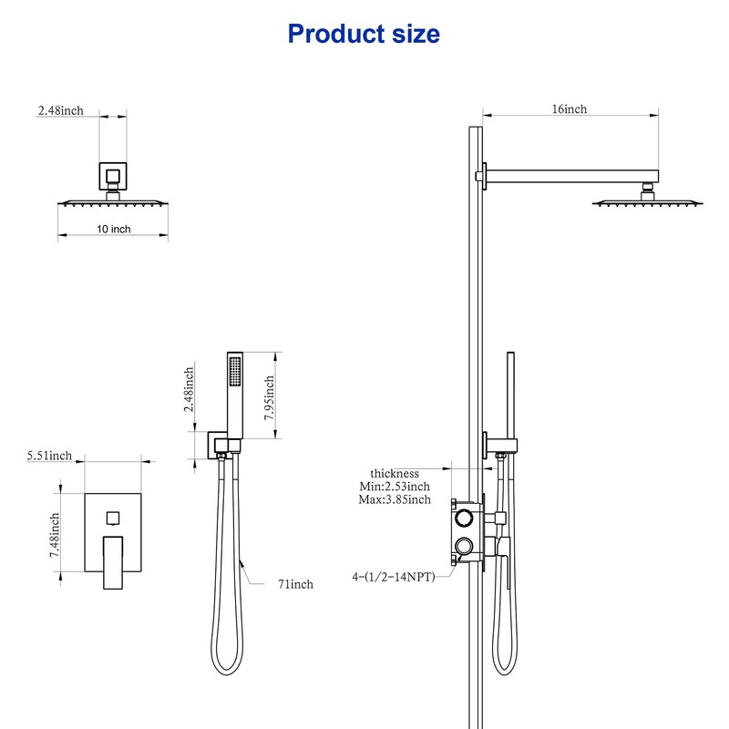 Dcolora 10 In. Rainfall Shower System with Handheld, Matte Black