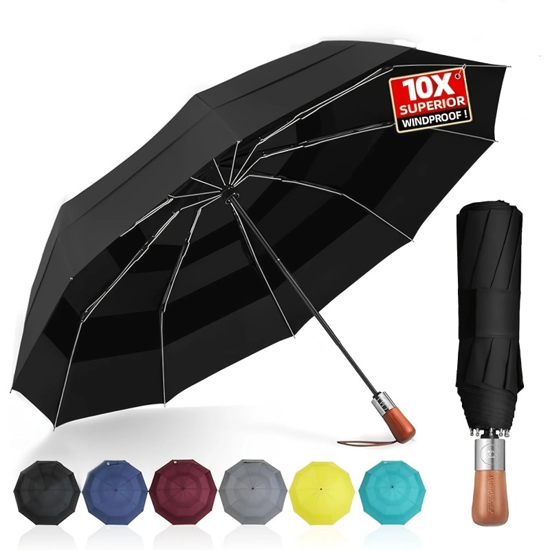 Windproof Fully-Automatic Large Folding Umbrella with Alloy Ribs UV Resistant