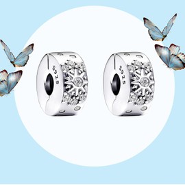 MGIUL Sparkling Sun Clip Charms 2 Pieces Pendant for Bracelets Necklaces 925 Sterling Silver Pendant Beads Jewellery Gift for Women, Silver, Zircon