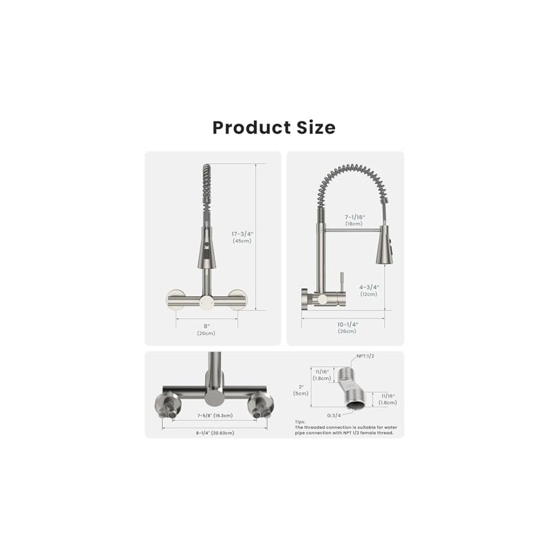 Wall Mount Kitchen Faucet Single Handles, 8 Inch Center Wall