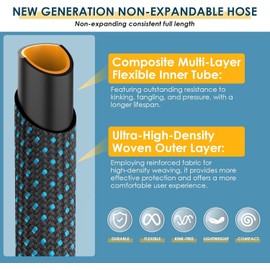 100Ft Non-Expandable Garden Hose, Flexible Water Hose with 10-Pattern Spray Nozzle, Lightweight Hose Pipe, Kink-Free, Leak-Proof, 3/4" Solid Metal Fittings (Blue)