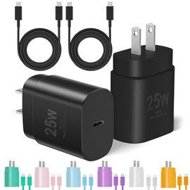 Cargador tipo C de carga rápida, paquete de 2 [3.05m y 1.83m] cable USB C largo con bloque de cargador súper rápido de 25W para teléfono compatible co