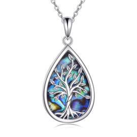 POPLYKE Aablone Tree of Life Necklace for Women 925 Sterling Silver Teardrop Tree of Life Jewellery Birthday