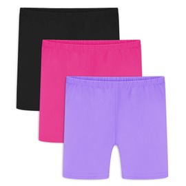 Auranso Girls Cycling Shorts Teen Kids Cotton PE Dance Cycle Gymnastic Shorts Breathable Under Dress Shorts for Girls 3 Pack Black/Rose/Purple, 10-12 Years