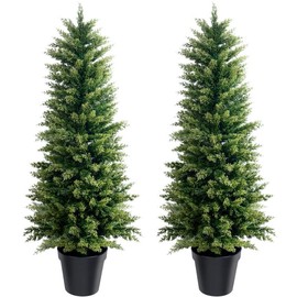The King of Christmas trees 2/3/4/5FT 2 Pack Artificial Cypress Trees Tower Shaped False Needles with Realistic Textured Leaves UV Resistant Christmas Tree suitable for outdoor/indoor decoration porch pot ground spike:_4FT 2PACK