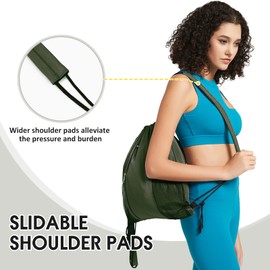 WANDF Drawstring Backpack with Shoulder Pad, Sports Gym Backpack with Mesh Pocket, Drawstring Backpack for Men and Women (Dark Green)
