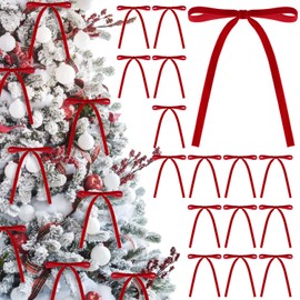 24 Pcs Velvet Christmas Bows, 5 x 7 Inch Christmas Wreath Bow Rustic Vintage Gift Velvet Bow Christmas Tree Ribbon Bows Ornament for Christmas Tree Wreath Garland Home Decorations (Red)