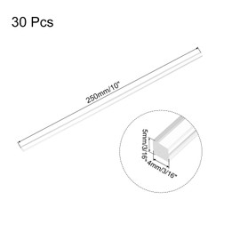 MECCANIXITY 30pcs Acrylic Square Rods 3/16" x 10" Clear Acrylic Dowel Rods Sticks Acrylic Plastic Sticks Strip for DIY Crafts Lighting Gardening Decorations - 5mm x 250mm