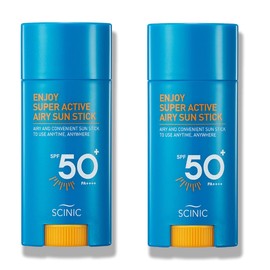 SCINIC Sunscreen Stick, Enjoy Super Active, Airy, Sun Stick, SPF50+ PA++++, 0.5 oz (15 g) (Set of 2), Genuine Imported Product, Japanese Product, ENJOY SUPER ACTIVE AIRY SUN STICK Sunscreen, Face,