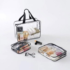Fuyunohi Toiletry Bag, Cosmetic Pouch, Travel Pouch, Travel Cosmetic Pouch, Toiletry Pouch, Multi-functional, Travel Storage Bag, Transparent Mesh, Large Capacity, Cosmetics Organizer, Small Items, Lightweight, 3-Piece Set, clear-black