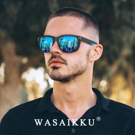 WASAIKKU Polarized Sunglasses for Men Women UV400 Protection Fashion Sunglasses Sports Fishing Driving Shades (Black/Blue)