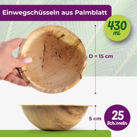 GoBeTree 25 Round Palm Leaf Bowls 430ml Ecological, Rustic and Elegant Bowls for Barbecues, Picnics and Birthday Parties Similar to Bamboo Bowls