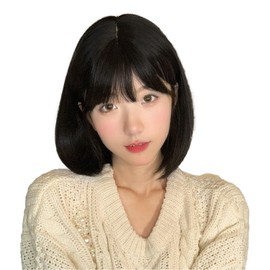 Sofeiyan Wig, Bob, Short, Mini Bob Wig, Cute, Casual, Full Wig, Bangs, Female Dresses, Natural, Small Face, Heat Resistant, Popular, Everyday Use, Wig Net Included (Black, 11.8 inches (30 cm)