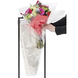 A&A Flower Bouquet Unprinted 37 Micron Clear Cellophane Bags Plastic Sleeve Bag 100 pcs (7x25x2.5 in.)