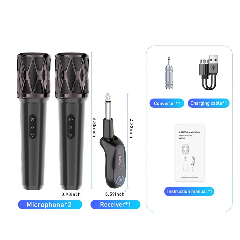 ZOWEETEK Wireless Microphones for Singing,Dual Handheld Dynamic Mic with Rechargeable