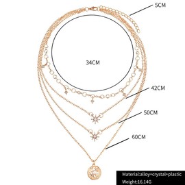 Prosy Layered Tassel Star Choker Necklaces Gold Boho Crystal Pendant Necklace Jewelry Adjustable for Women and Girls