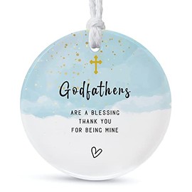 Godfathers Ornaments Gifts for Godfathers 2022, Thank You for Being Mine Gift for Fathers in Law,Round Ceramic Ornament Keepsake,Double-Sided Printing with Ribbon and Gift Box (2.9")