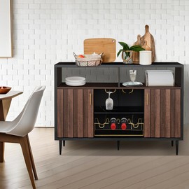 GIA Wine Bar Cabinets with Fluted Door and Adjustable Shelving for Living & Dining Room, Faux Black Marble Print