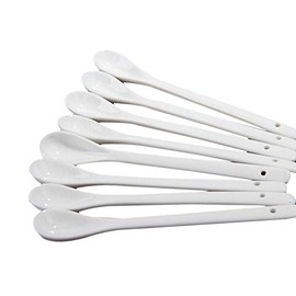 Set of 4 White Long Handle Ceramic Spoons for Tea Coffee Ice Cream Cutlery Mixer
