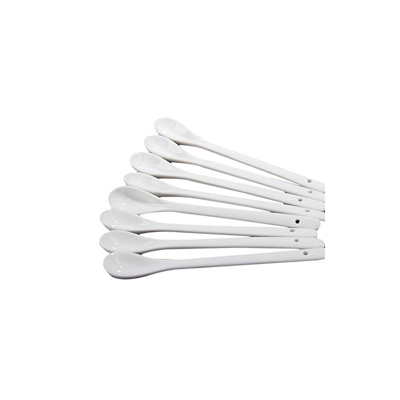 Set of 4 White Long Handle Ceramic Spoons for Tea