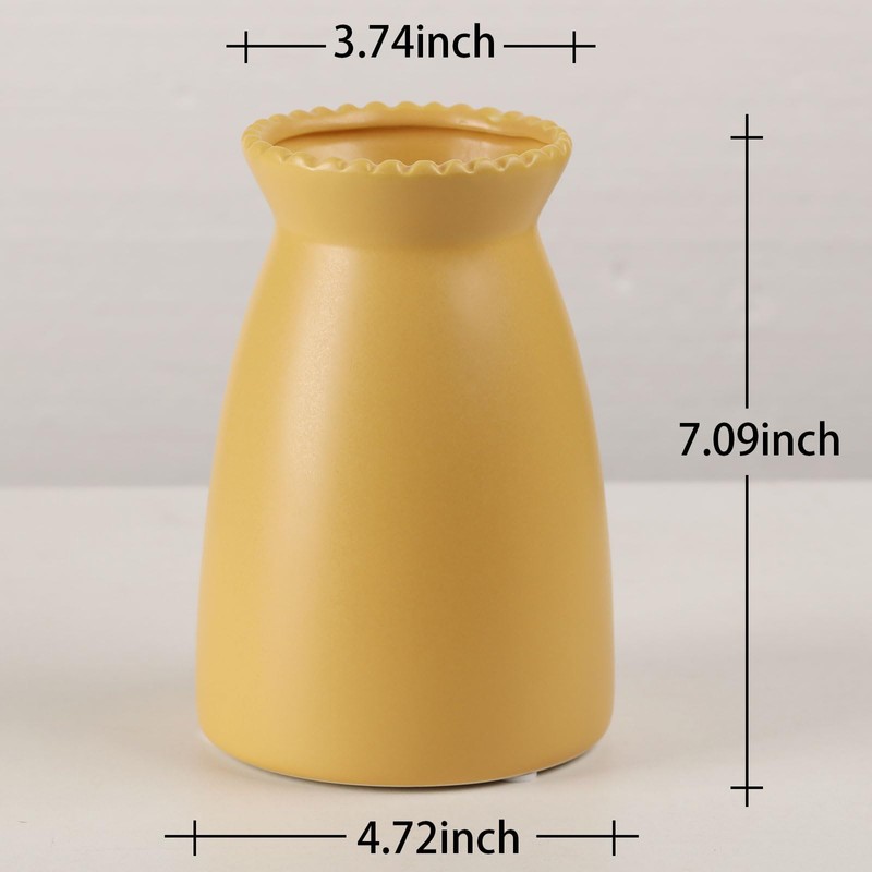 hjn Yellow Ceramic Vase – Minimalist Home Decor Vase for