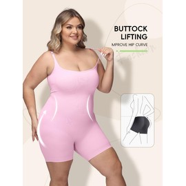 QOU Women's Shapewear Bodysuit Tummy Control Seamless Plus Size Snatched Waist Scoop Neck Sleeveless