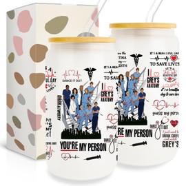 Pfkfo Funny Doctor Anatomy Fans Merchandise Glass Cups, Inspired Grey Sloan Memorial Hospital Iced Coffee Glass Cup, Gifts for Women Girls Best Friend Sister