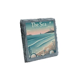Slate Coaster - 'The Sea' Coastal Design - Nautical Home Decor Gift for Ocean Lovers (slco-ds24-lighthouserg)