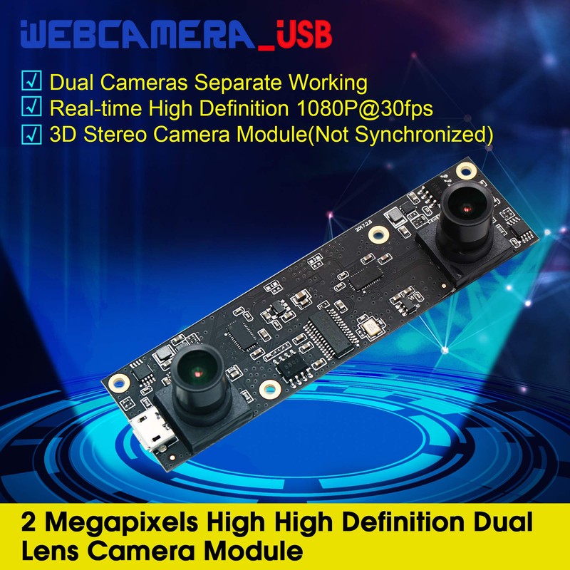 G Double Lens USB Camera Module 1080p 30fps Webcam Board