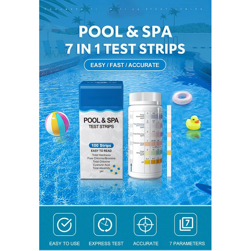 7 in 1 Pool Test Strips, 100pcs, Pool & Spa