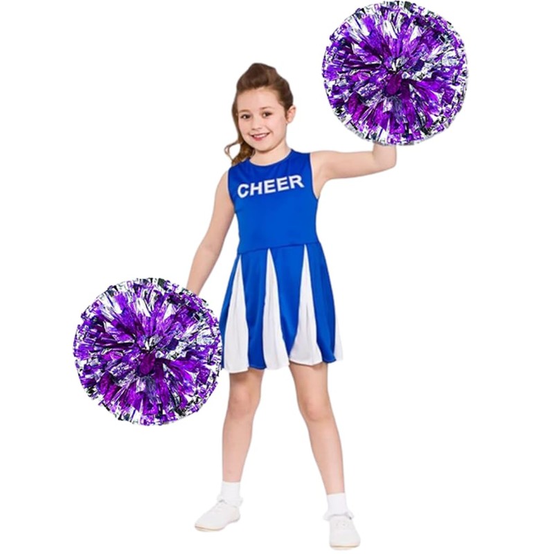 Cheerleading Pom with Handle Bulk Metallic Foil Plastic 4PCS Poms