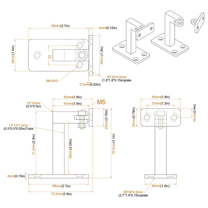 Patioer Adjustable Handrail Bracket, 3" Heavy Duty Swivel Hand Rail