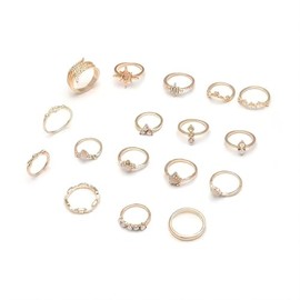 NiYuxia Gold Rings Set, 17 Pieces, Women's Rings for Women, Hypoallergenic Gold Ring, Women, Jewellery for Engagements, Valentine's Day, Christmas, Metal, No Gemstone