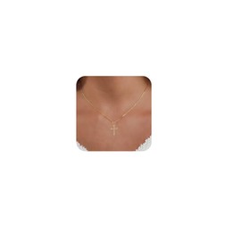 Ewrkbr Gold Cross Necklaces for Women, Cute Gold Necklace 14K Gold Plated Small Cross Pendant Necklace Dainty Cross Necklace for Women Simple Gold Cross Choker Necklaces for Women Trendy Gold Jewelry
