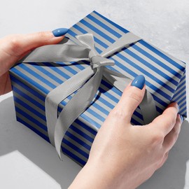 Jillson Roberts Bulk Hanukkah Gift Wrapping Paper, Blue Silver Stripe, 1/2 Ream 417 feet x 24 inches